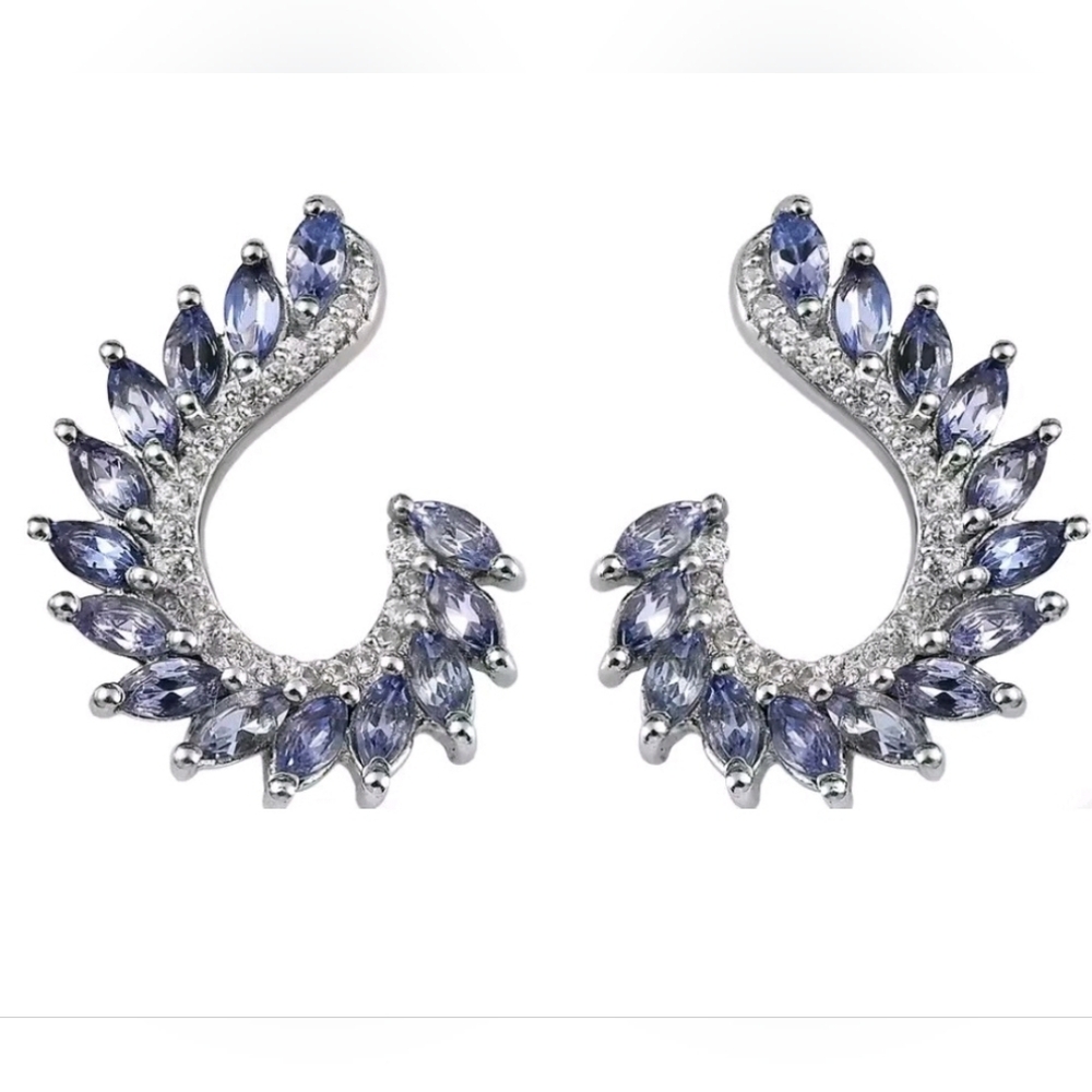 Genuine 2.50 Carat Tanzanite & Zircon Earrings Platinum & Sterling Silver!
